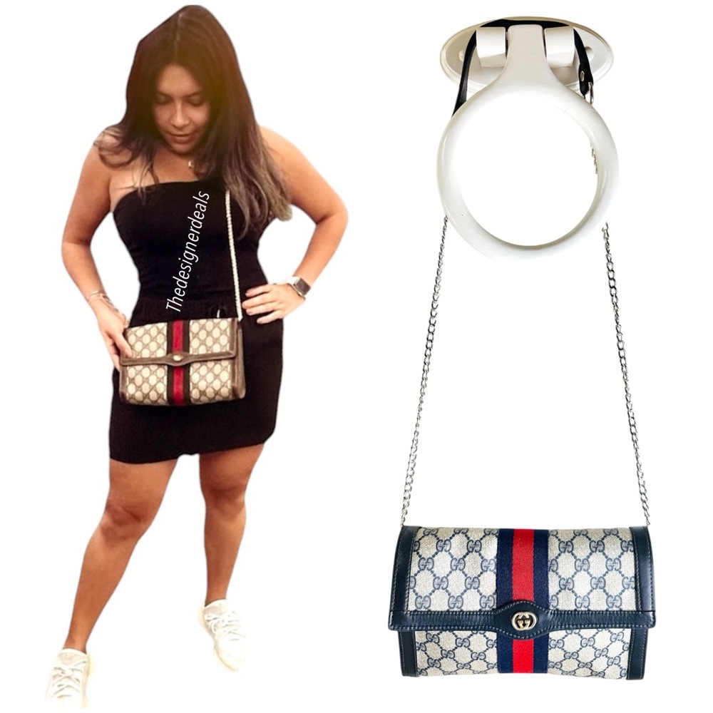 Auth GUCCI Web Sherry Line Clutch Bag GG/Crossbody